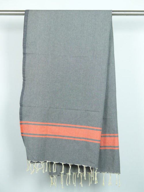 Fouta tissage à plat gris foncé bandes orange 1m x 2m Ibiza N001