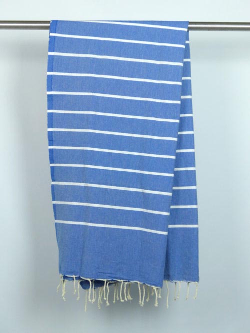 Fouta tissage à plat bleu roi rayures blanches 1m x 2m Tasmanie N073