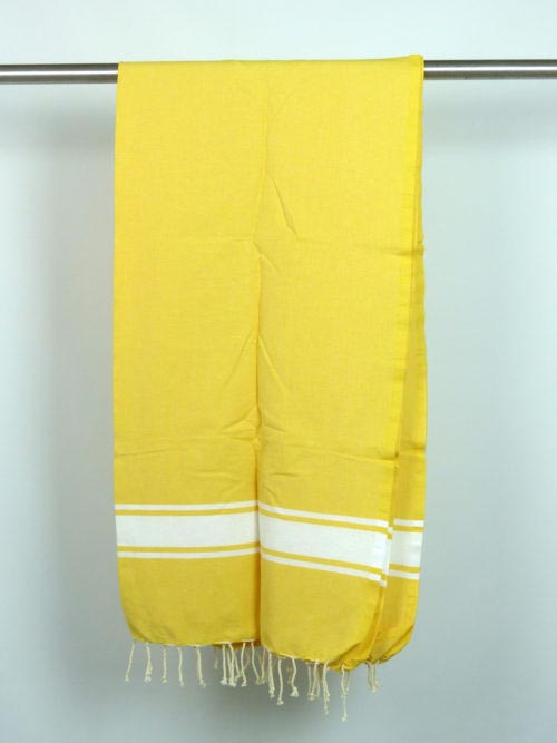 Fouta tissage à plat jaune bandes blanches 1m x 2m Ibiza N049