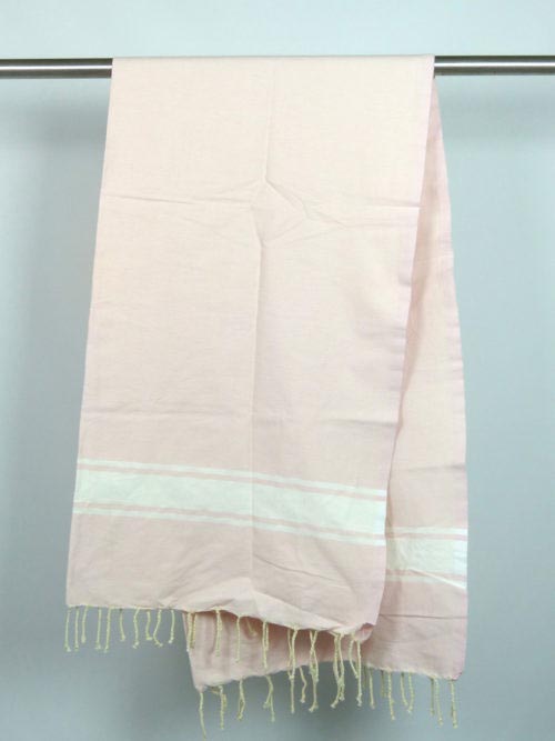 Fouta tissage à plat rose bébé bandes blanches 1m x 2m Ibiza N040