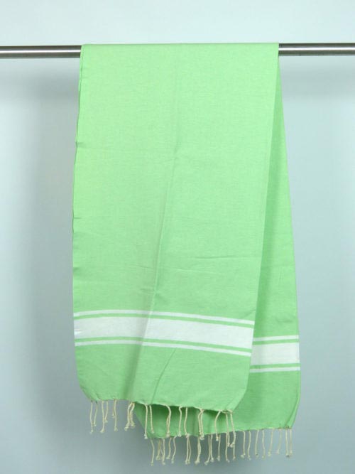 Fouta tissage à plat vert anis bandes blanches 1m x 2m Ibiza N047