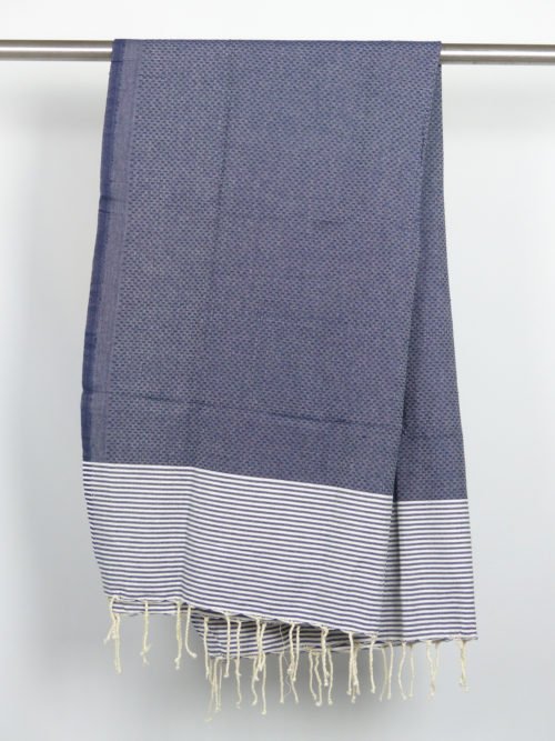 Fouta nid d'abeille bleu foncé rayures blanches 1m x 2m N083