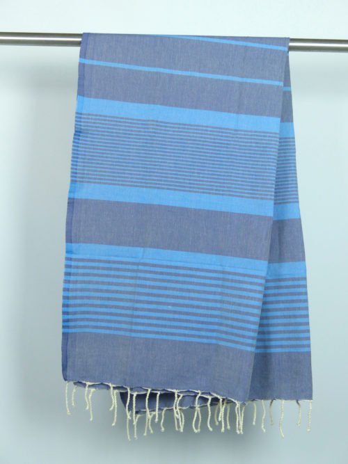 Fouta tissage à plat bleu délavé bandes bleu turquoise 1m x 2m Arthur N090