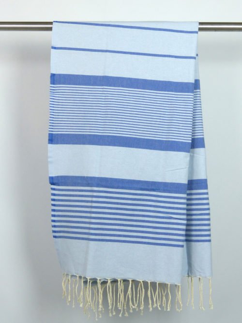 Fouta tissage à plat bleu clair rayures bleu roi 1m x 2m Arthur N104