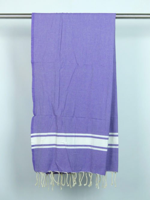 Fouta tissage à plat violette bandes blanches 1m x 2m Ibiza FP113