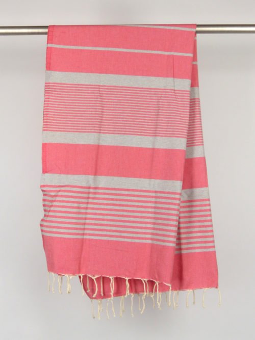 Fouta tissage à plat corail rayures gris clair 1m x 2m Arthur N152