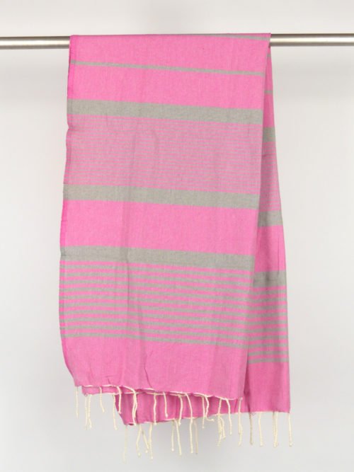 Fouta tissage à plat fuchsia rayures gris moyen 1m x 2m Arthur N154