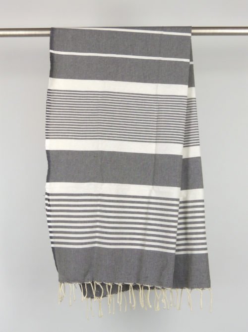 Fouta tissage à plat gris anthracite rayures blanches 1m x 2m Arthur N162