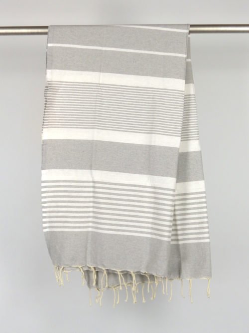 Fouta tissage à plat gris clair rayures blanches 1m x 2m Arthur N156