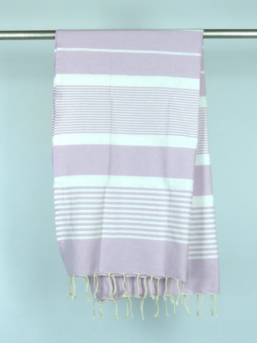 Fouta tissage à plat lila rayures blanches 1m x 2m Arthur N163