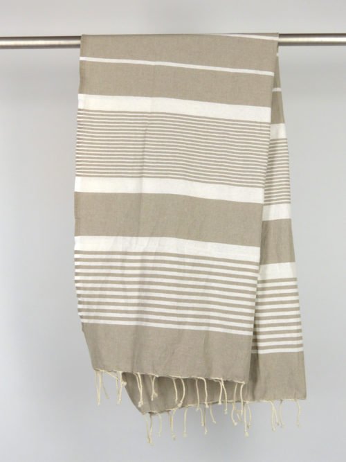 Fouta tissage à plat taupe bandes blanches 1m x 2m Arthur N161