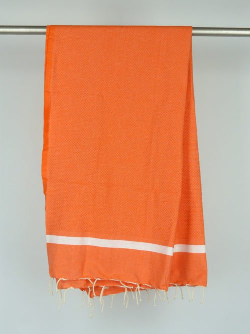 Fouta tissage nid d'abeille orange rayures blanches 1m x 2m Antilles N371